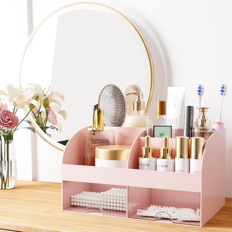 COMFYROOM Makeup Organizer with Drawers, Cosmetic Storage for Dresser Vanity and Bathroom Countertop, Beauty Holder for Lipstick Brush, Skincare Organizer for Vanity, Cosmetic Display Case (Pink) - Image 3